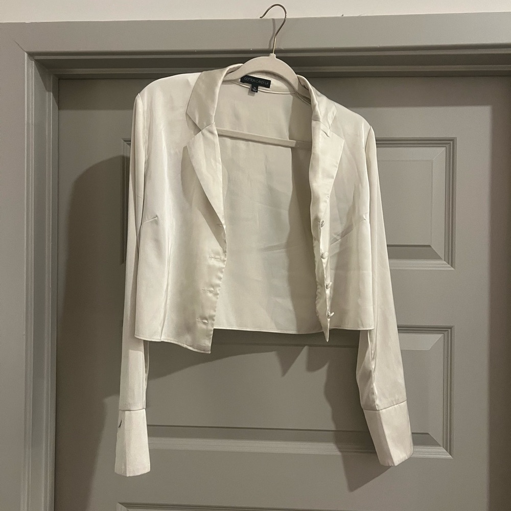 White silk women crop blouse
